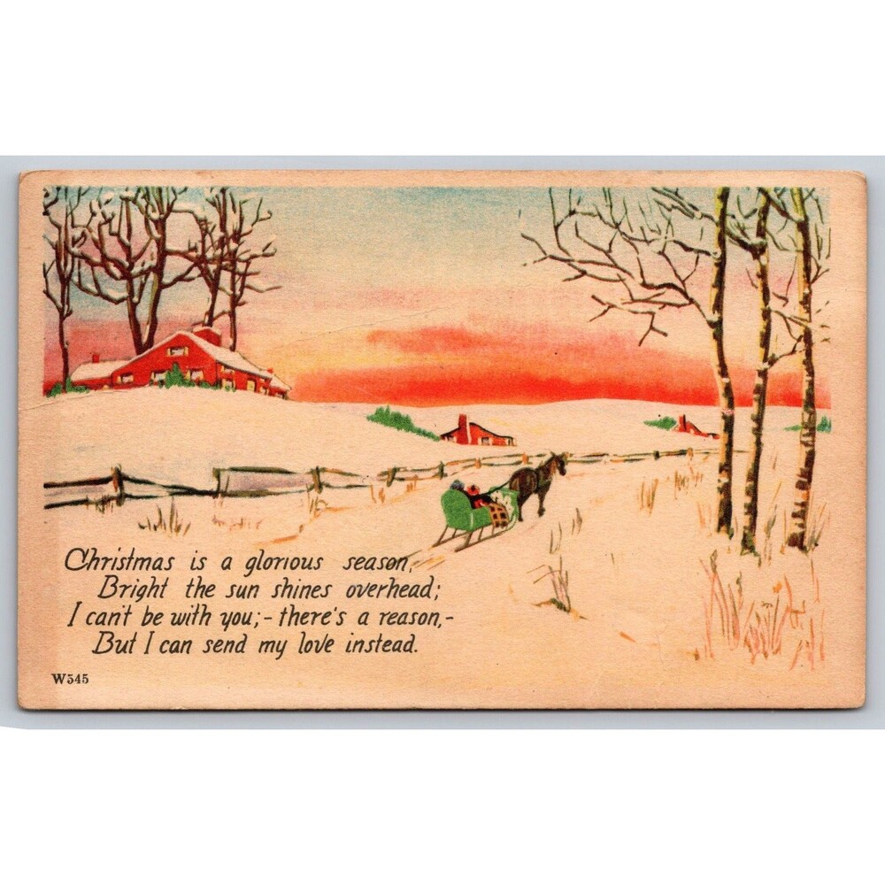 Antique Postcard Christmas Glorious Season Winter Sleigh Posted 1926 Maryland